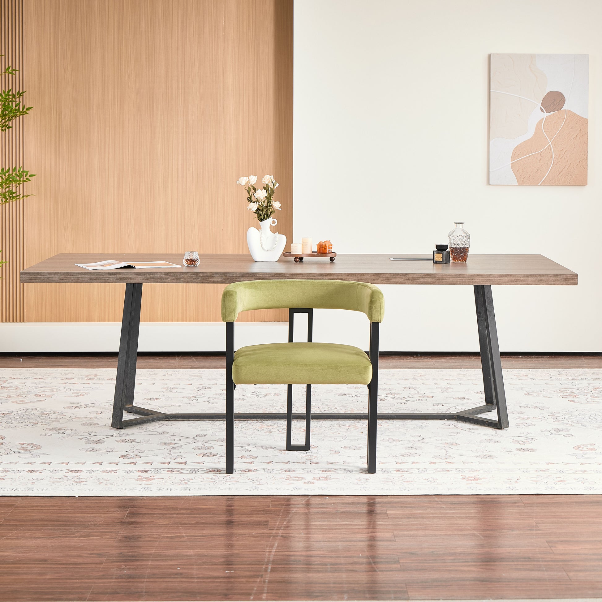 Upholstered Dining Chairs, 25.2×21.3×28.7 Inch, Soft Fabric Cushioned Accent Armchairs, Set of 2, Modern Side Chairs for Dining Room or Living Room-Green Fabric Black Metal Frame image 7