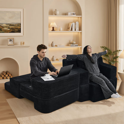 Multi-Functional Single Compression Sofa, Convertible into Computer Desk & Simple Office Desk, Corduroy Upholstery, Comfortable Seating, Ideal for Office Workers image 1