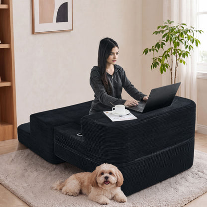 Multi-Functional Single Compression Sofa, Convertible into Computer Desk & Simple Office Desk, Corduroy Upholstery, Comfortable Seating, Ideal for Office Workers image 2