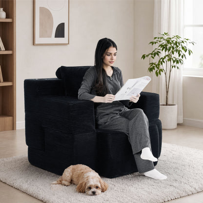 Multi-Functional Single Compression Sofa, Convertible into Computer Desk & Simple Office Desk, Corduroy Upholstery, Comfortable Seating, Ideal for Office Workers image 3