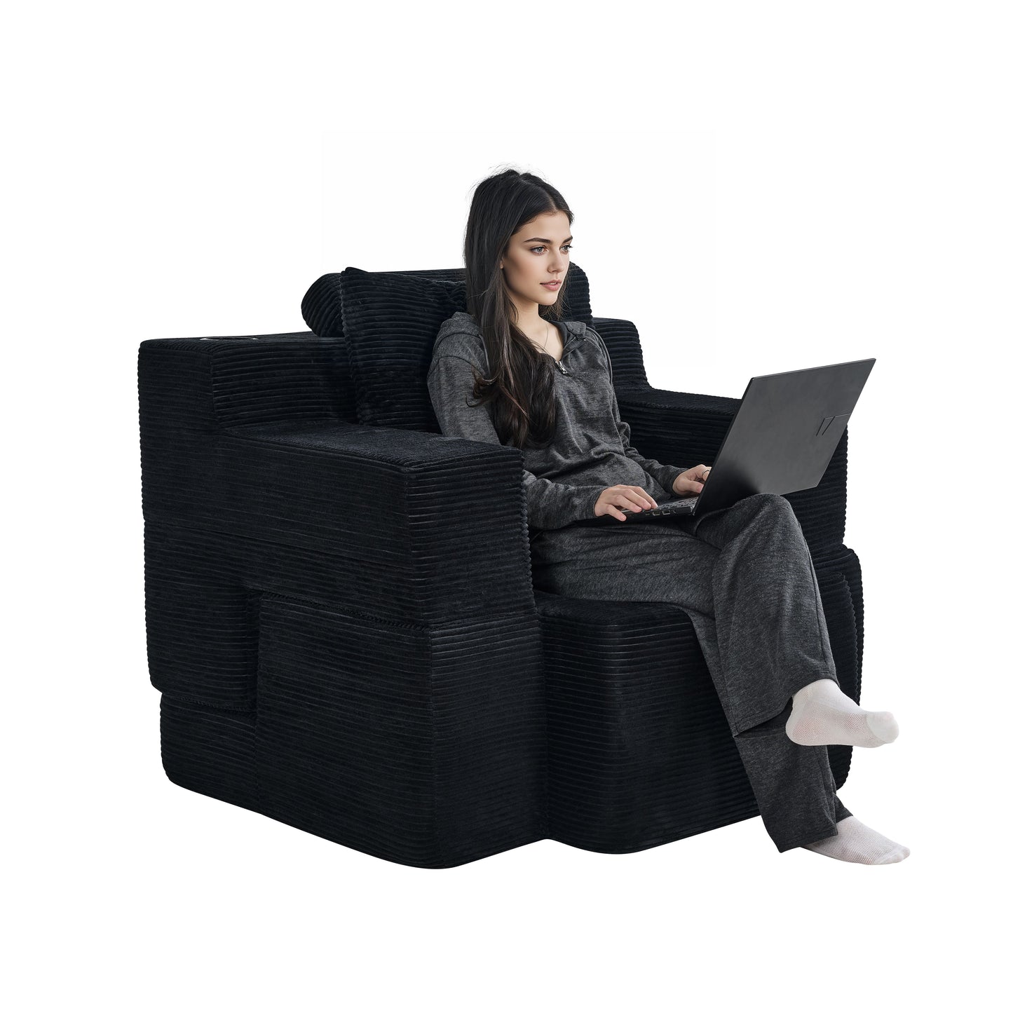 Multi-Functional Single Compression Sofa, Convertible into Computer Desk & Simple Office Desk, Corduroy Upholstery, Comfortable Seating, Ideal for Office Workers image 4