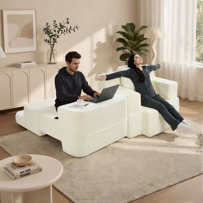 Multi-Functional Single Compression Sofa, Convertible into Computer Desk & Simple Office Desk, Corduroy Upholstery, Comfortable Seating, Ideal for Office Workers image 1