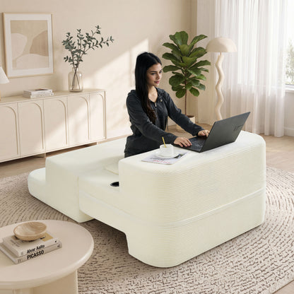 Multi-Functional Single Compression Sofa, Convertible into Computer Desk & Simple Office Desk, Corduroy Upholstery, Comfortable Seating, Ideal for Office Workers image 2