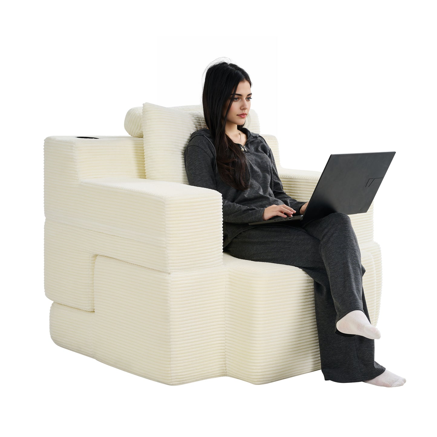 Multi-Functional Single Compression Sofa, Convertible into Computer Desk & Simple Office Desk, Corduroy Upholstery, Comfortable Seating, Ideal for Office Workers image 4