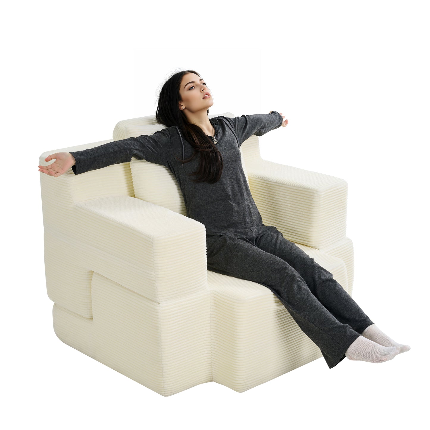 Multi-Functional Single Compression Sofa, Convertible into Computer Desk & Simple Office Desk, Corduroy Upholstery, Comfortable Seating, Ideal for Office Workers image 5
