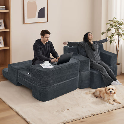 Multi-Functional Single Compression Sofa, Convertible into Computer Desk & Simple Office Desk, Corduroy Upholstery, Comfortable Seating, Ideal for Office Workers image 1