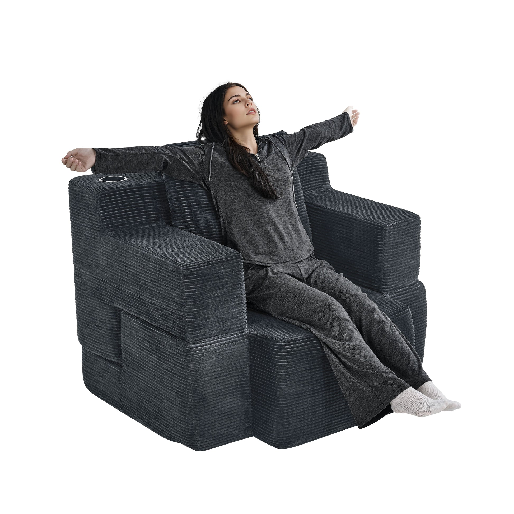 Multi-Functional Single Compression Sofa, Convertible into Computer Desk & Simple Office Desk, Corduroy Upholstery, Comfortable Seating, Ideal for Office Workers image 3