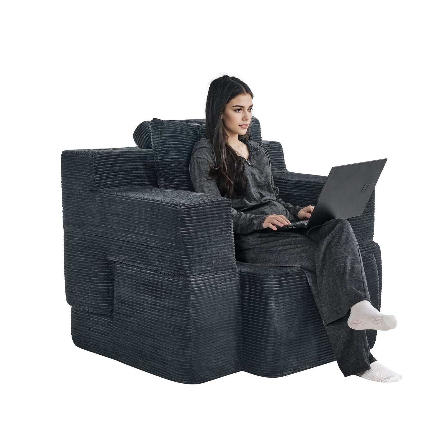 Multi-Functional Single Compression Sofa, Convertible into Computer Desk & Simple Office Desk, Corduroy Upholstery, Comfortable Seating, Ideal for Office Workers image 4