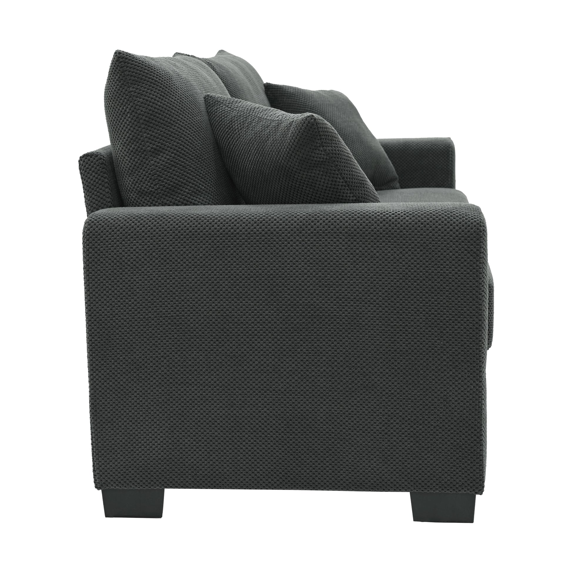 69-inch two-seater Sofa with Textured Fabric, Comfortable Upholstered Couch with 2 Throw Pillows and Sturdy Plastic Legs for Living Room, Apartment, Office, Dark Grey image 11