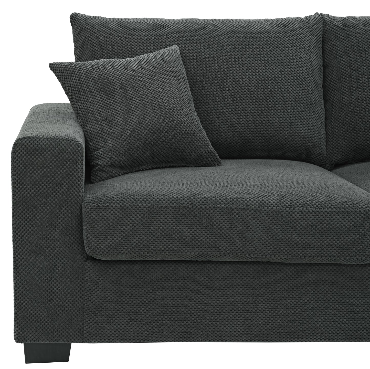 69-inch two-seater Sofa with Textured Fabric, Comfortable Upholstered Couch with 2 Throw Pillows and Sturdy Plastic Legs for Living Room, Apartment, Office, Dark Grey image 12