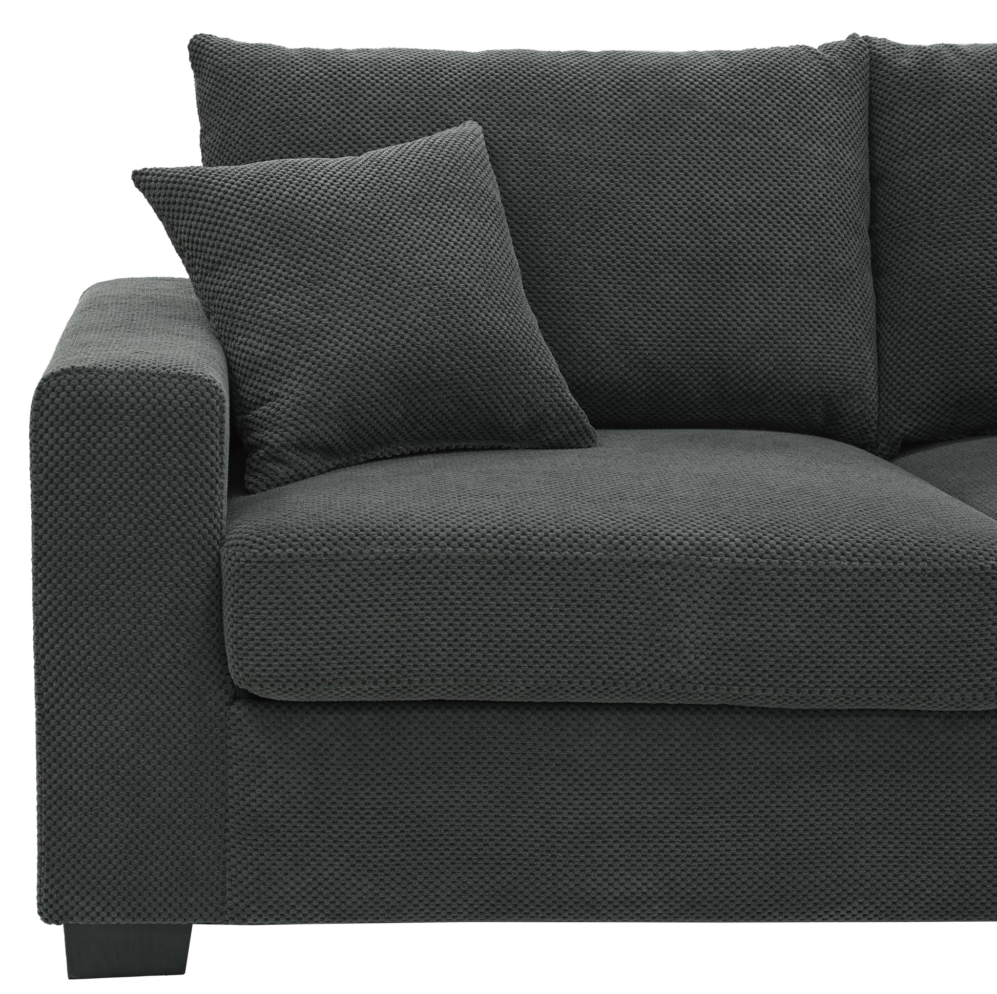 69-inch two-seater Sofa with Textured Fabric, Comfortable Upholstered Couch with 2 Throw Pillows and Sturdy Plastic Legs for Living Room, Apartment, Office, Dark Grey image 12