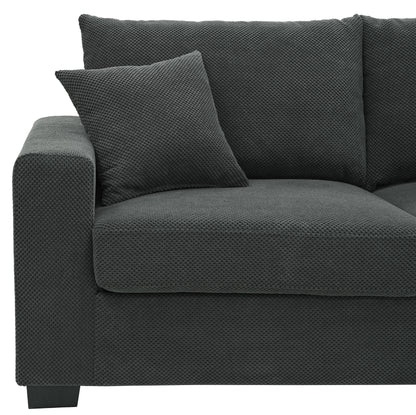 69-inch two-seater Sofa with Textured Fabric, Comfortable Upholstered Couch with 2 Throw Pillows and Sturdy Plastic Legs for Living Room, Apartment, Office, Dark Grey image 12