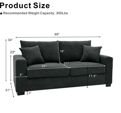 69-inch two-seater Sofa with Textured Fabric, Comfortable Upholstered Couch with 2 Throw Pillows and Sturdy Plastic Legs for Living Room, Apartment, Office, Dark Grey image 5