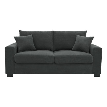 69-inch two-seater Sofa with Textured Fabric, Comfortable Upholstered Couch with 2 Throw Pillows and Sturdy Plastic Legs for Living Room, Apartment, Office, Dark Grey image 6