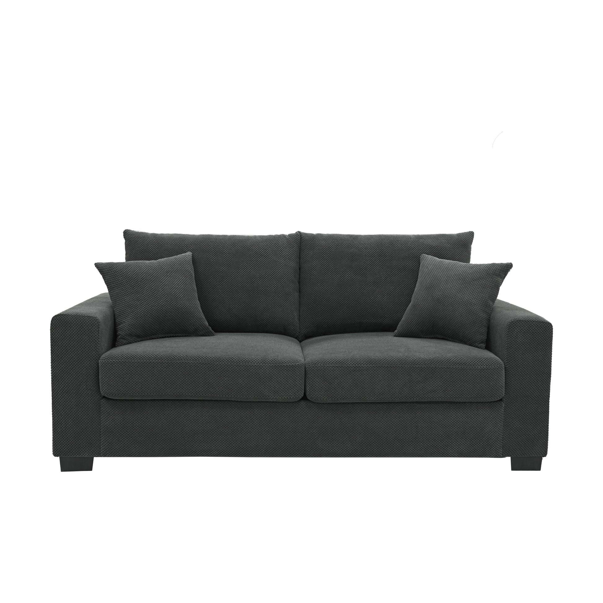 69-inch two-seater Sofa with Textured Fabric, Comfortable Upholstered Couch with 2 Throw Pillows and Sturdy Plastic Legs for Living Room, Apartment, Office, Dark Grey image 7