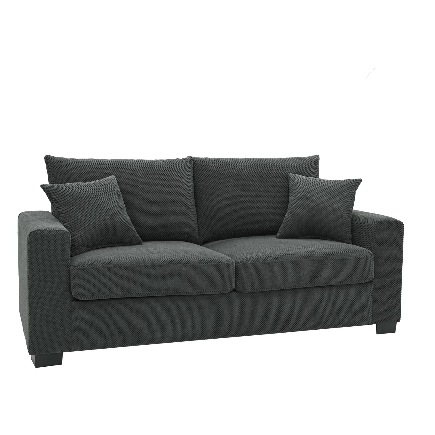 69-inch two-seater Sofa with Textured Fabric, Comfortable Upholstered Couch with 2 Throw Pillows and Sturdy Plastic Legs for Living Room, Apartment, Office, Dark Grey image 8