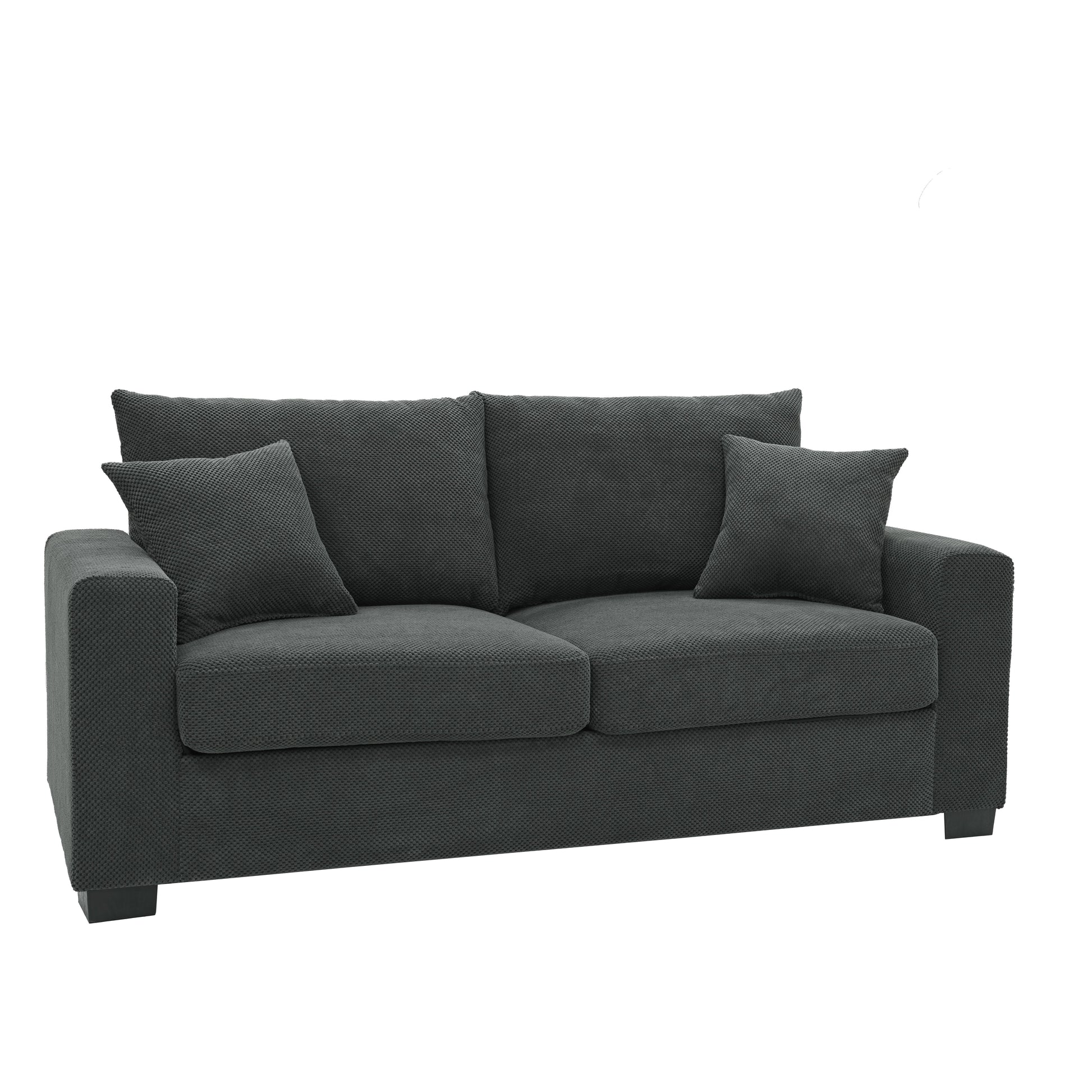 69-inch two-seater Sofa with Textured Fabric, Comfortable Upholstered Couch with 2 Throw Pillows and Sturdy Plastic Legs for Living Room, Apartment, Office, Dark Grey image 8