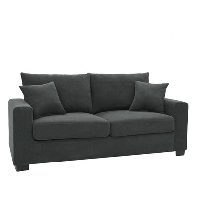69-inch two-seater Sofa with Textured Fabric, Comfortable Upholstered Couch with 2 Throw Pillows and Sturdy Plastic Legs for Living Room, Apartment, Office, Dark Grey image 8