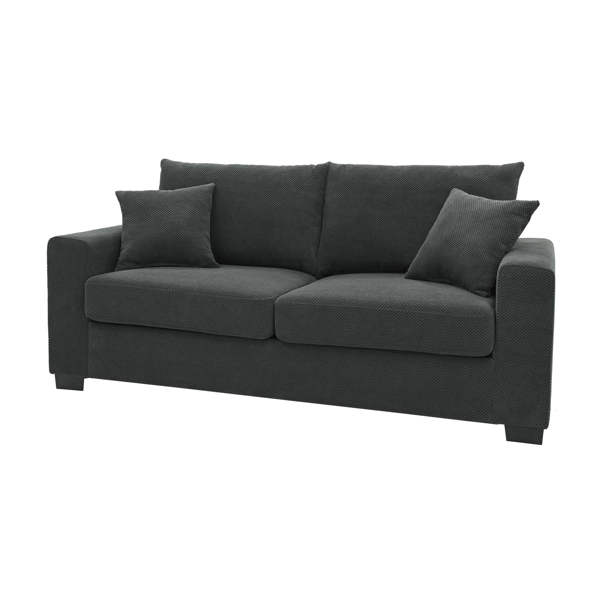 69-inch two-seater Sofa with Textured Fabric, Comfortable Upholstered Couch with 2 Throw Pillows and Sturdy Plastic Legs for Living Room, Apartment, Office, Dark Grey image 9