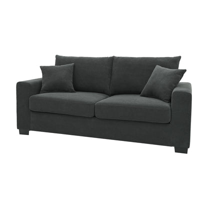 69-inch two-seater Sofa with Textured Fabric, Comfortable Upholstered Couch with 2 Throw Pillows and Sturdy Plastic Legs for Living Room, Apartment, Office, Dark Grey image 9