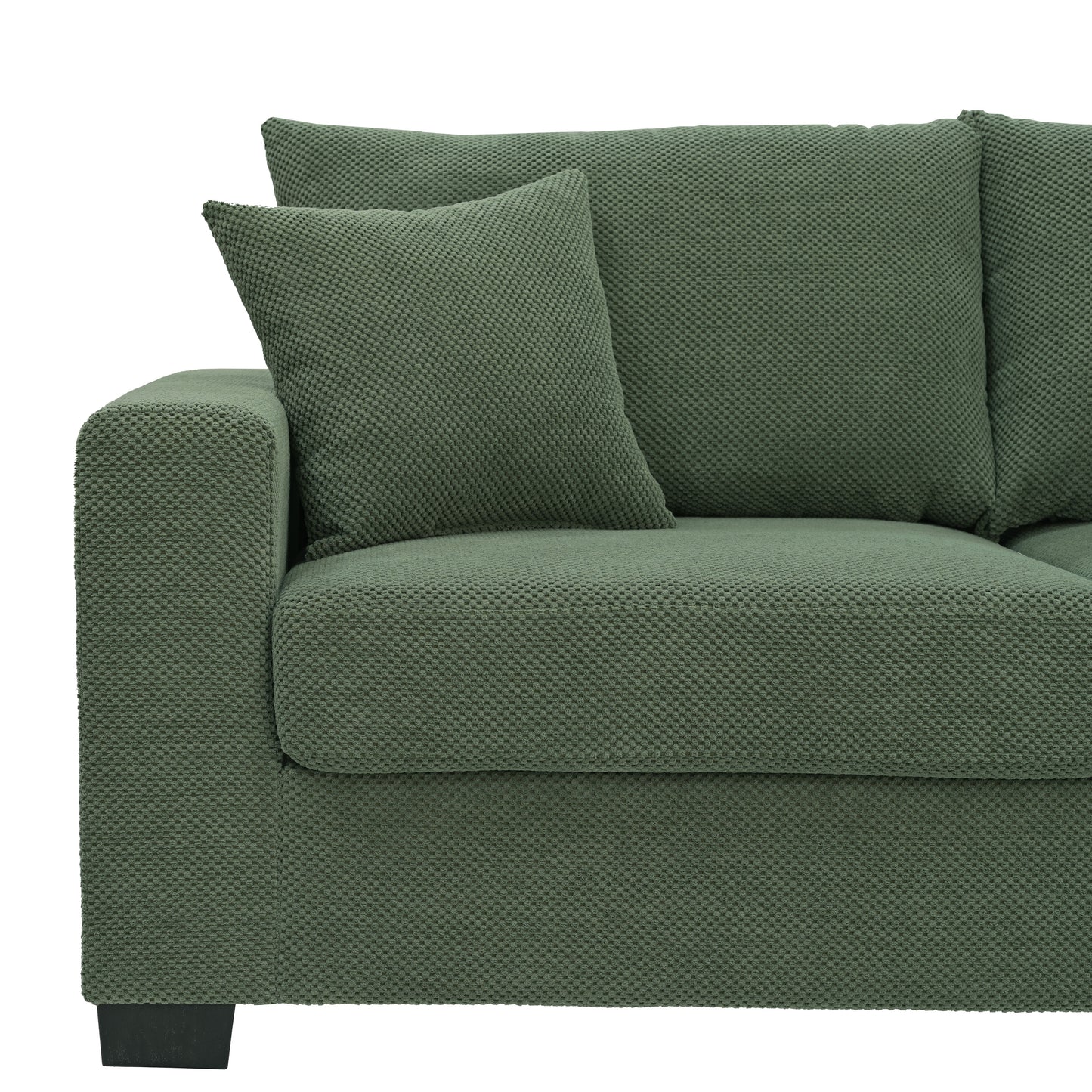 69-inch two-seater Sofa with Textured Fabric, Comfortable Upholstered Couch with 2 Throw Pillows and Sturdy Plastic Legs for Living Room, Apartment, Office, Dark Green image 11