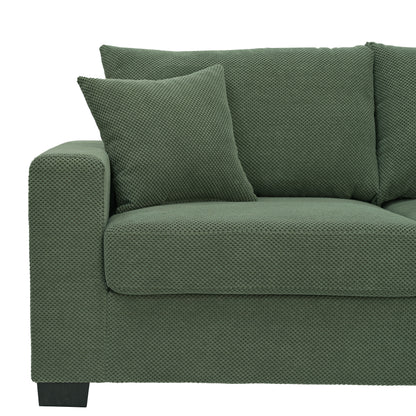 69-inch two-seater Sofa with Textured Fabric, Comfortable Upholstered Couch with 2 Throw Pillows and Sturdy Plastic Legs for Living Room, Apartment, Office, Dark Green image 11