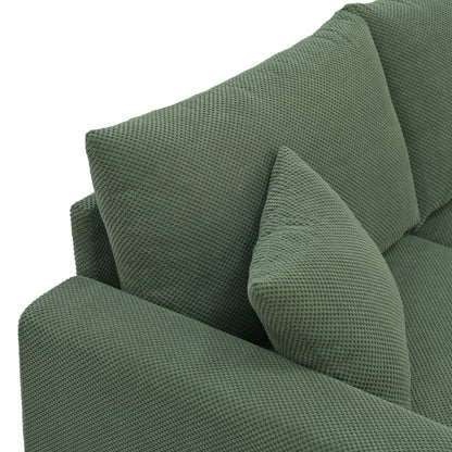 69-inch two-seater Sofa with Textured Fabric, Comfortable Upholstered Couch with 2 Throw Pillows and Sturdy Plastic Legs for Living Room, Apartment, Office, Dark Green image 12