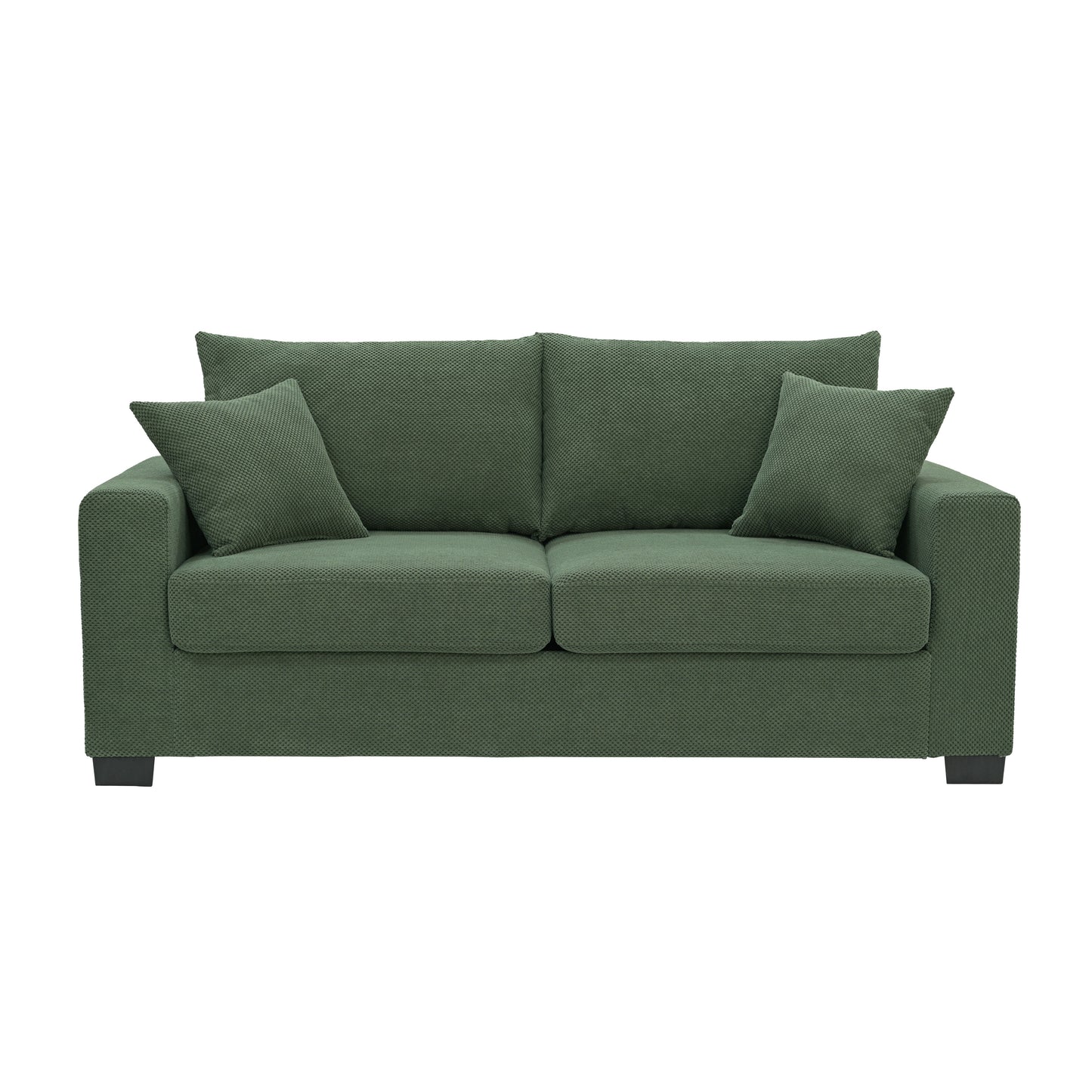 69-inch two-seater Sofa with Textured Fabric, Comfortable Upholstered Couch with 2 Throw Pillows and Sturdy Plastic Legs for Living Room, Apartment, Office, Dark Green image 6