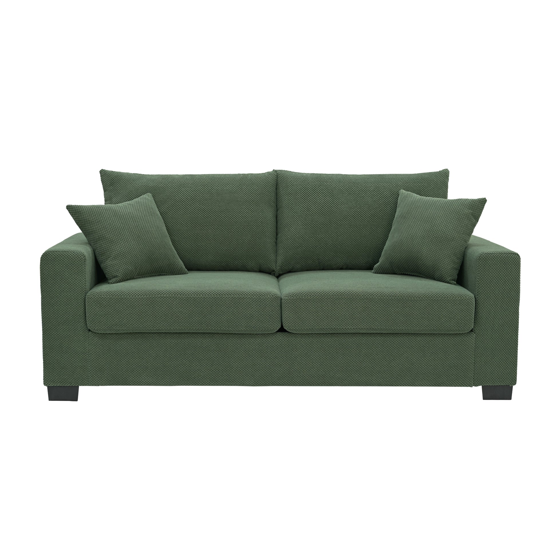 69-inch two-seater Sofa with Textured Fabric, Comfortable Upholstered Couch with 2 Throw Pillows and Sturdy Plastic Legs for Living Room, Apartment, Office, Dark Green image 6