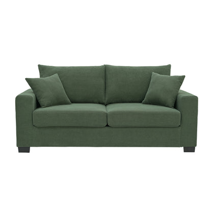 69-inch two-seater Sofa with Textured Fabric, Comfortable Upholstered Couch with 2 Throw Pillows and Sturdy Plastic Legs for Living Room, Apartment, Office, Dark Green image 6
