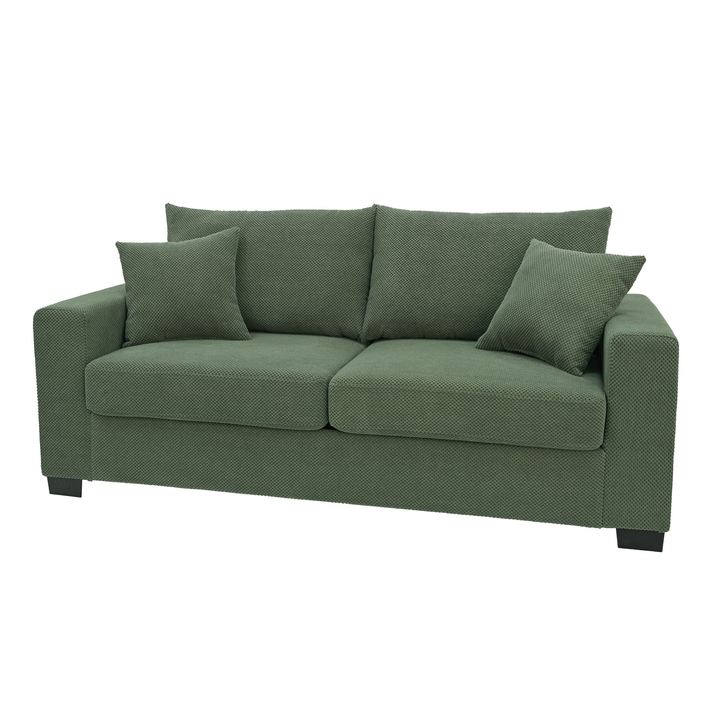 69-inch two-seater Sofa with Textured Fabric, Comfortable Upholstered Couch with 2 Throw Pillows and Sturdy Plastic Legs for Living Room, Apartment, Office, Dark Green image 7