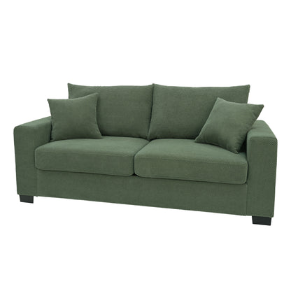 69-inch two-seater Sofa with Textured Fabric, Comfortable Upholstered Couch with 2 Throw Pillows and Sturdy Plastic Legs for Living Room, Apartment, Office, Dark Green image 7