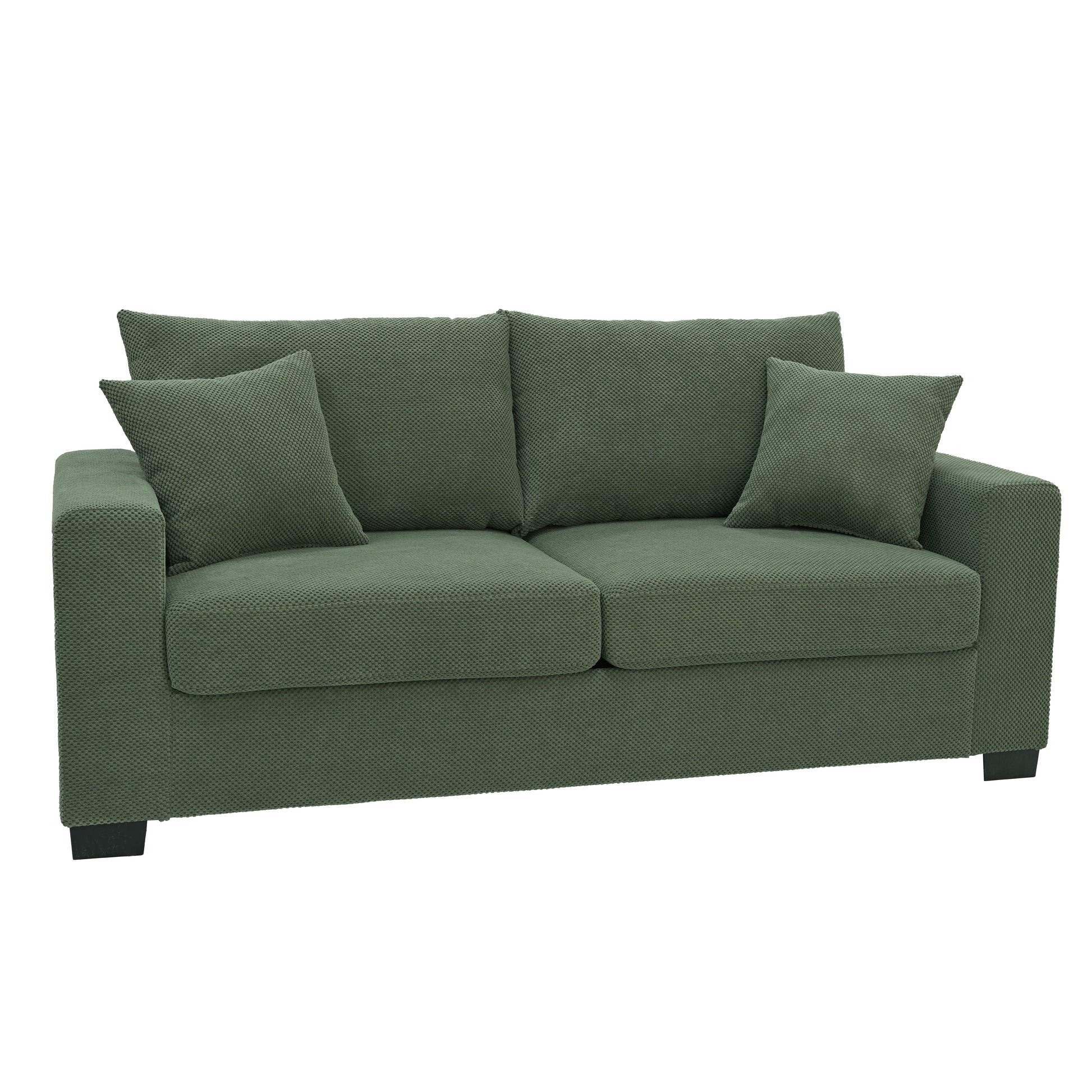69-inch two-seater Sofa with Textured Fabric, Comfortable Upholstered Couch with 2 Throw Pillows and Sturdy Plastic Legs for Living Room, Apartment, Office, Dark Green image 8