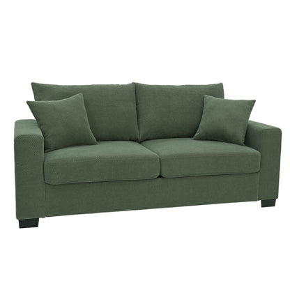 69-inch two-seater Sofa with Textured Fabric, Comfortable Upholstered Couch with 2 Throw Pillows and Sturdy Plastic Legs for Living Room, Apartment, Office, Dark Green image 8
