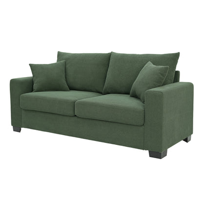 69-inch two-seater Sofa with Textured Fabric, Comfortable Upholstered Couch with 2 Throw Pillows and Sturdy Plastic Legs for Living Room, Apartment, Office, Dark Green image 9