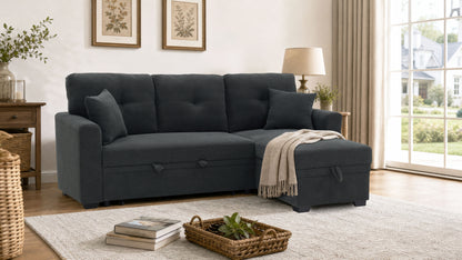 Sleeper Sofa, Sectional with Pull-Out Bed, Reversible Chaise, Storage Sectional, Dark Gray breathable fabric, Small Space Solution, Convertible Sofa Bed, Living Room Furniture, L-Shaped Sofa image 1