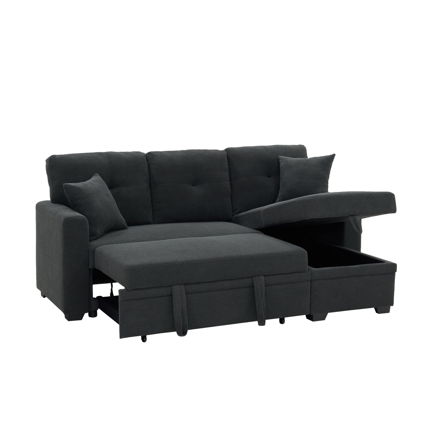 Sleeper Sofa, Sectional with Pull-Out Bed, Reversible Chaise, Storage Sectional, Dark Gray breathable fabric, Small Space Solution, Convertible Sofa Bed, Living Room Furniture, L-Shaped Sofa image 11
