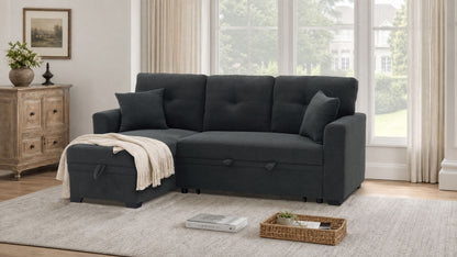 Sleeper Sofa, Sectional with Pull-Out Bed, Reversible Chaise, Storage Sectional, Dark Gray breathable fabric, Small Space Solution, Convertible Sofa Bed, Living Room Furniture, L-Shaped Sofa image 2