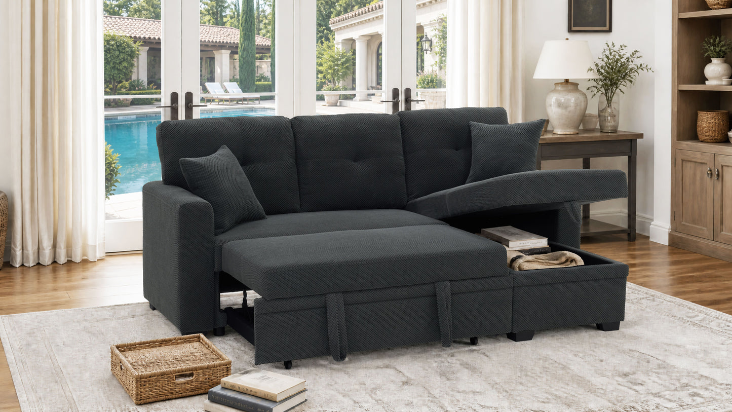Sleeper Sofa, Sectional with Pull-Out Bed, Reversible Chaise, Storage Sectional, Dark Gray breathable fabric, Small Space Solution, Convertible Sofa Bed, Living Room Furniture, L-Shaped Sofa image 3