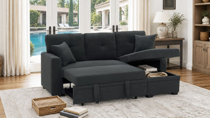 Sleeper Sofa, Sectional with Pull-Out Bed, Reversible Chaise, Storage Sectional, Dark Gray breathable fabric, Small Space Solution, Convertible Sofa Bed, Living Room Furniture, L-Shaped Sofa image 3