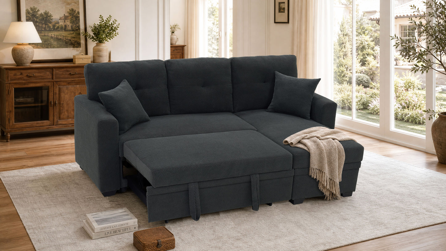 Sleeper Sofa, Sectional with Pull-Out Bed, Reversible Chaise, Storage Sectional, Dark Gray breathable fabric, Small Space Solution, Convertible Sofa Bed, Living Room Furniture, L-Shaped Sofa image 4