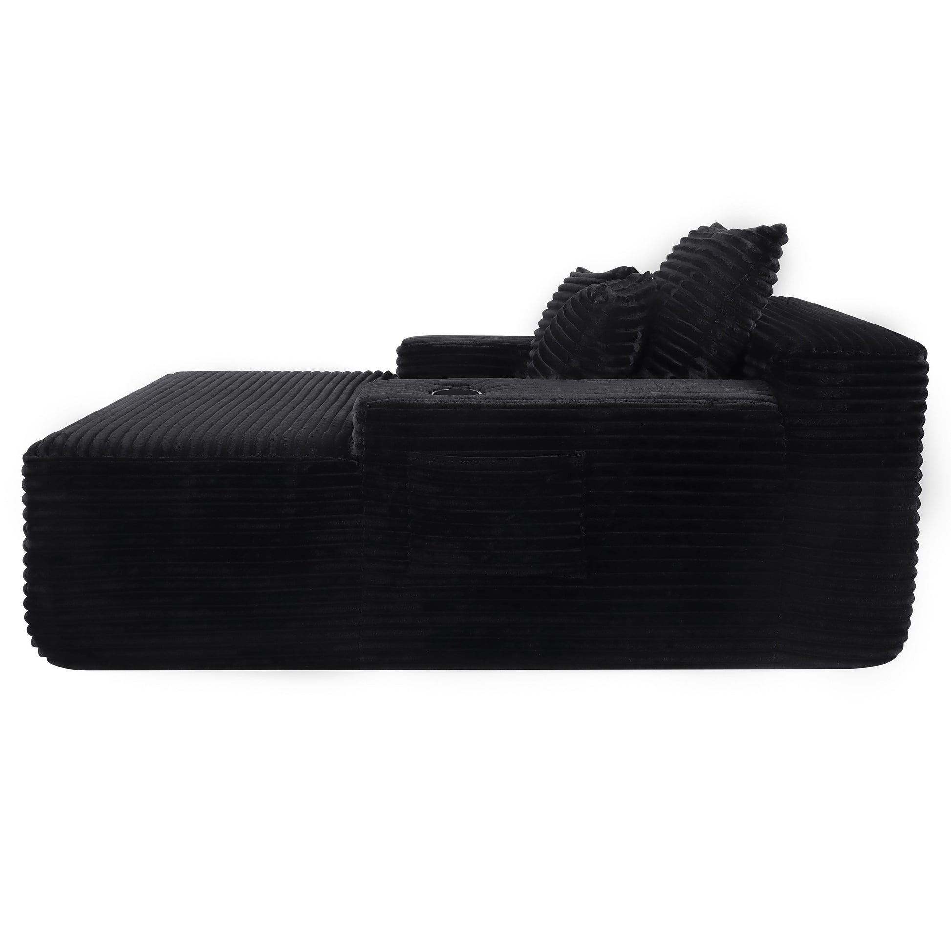 Convertible Chaise Lounge Chair Plush with Wide Armrest & Throw Pillows, Cozy Boneless Sleeper Sofa Bed Armchair, with cup holder,for Living Room, Bedroom, No Assembly Required,Black image 6