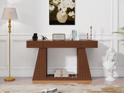 60 Inch Narrow Console Table with Built-in Power Outlet, Farmhouse Sofa Table Behind Couch, Entryway Foyer Table with Side Storage Compartment & Slatted Bottom Shelf, image 2