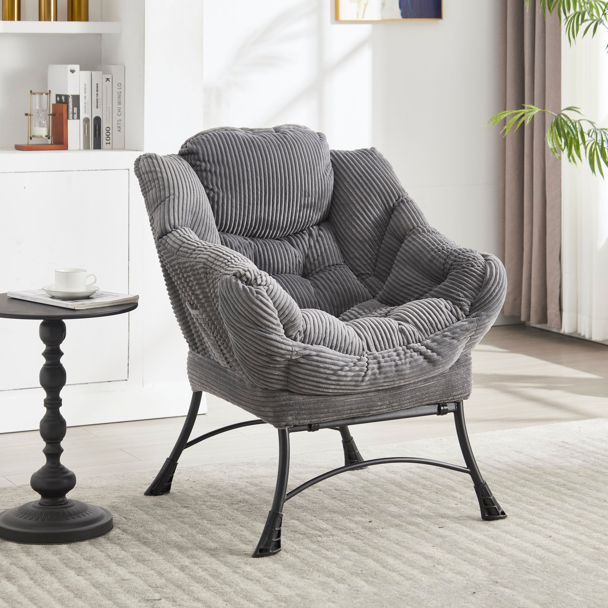 Lazy Chair with Ottoman, Modern Lounge Accent Chair with Armrests and a Side Pocket, Leisure Upholstered Sofa Chair Reading Chair with Footrest for Small Space, Corner Chair-Grey image 10