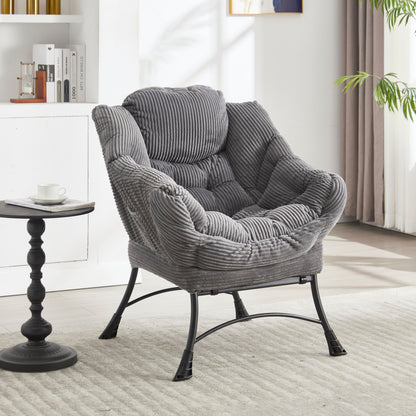 Lazy Chair with Ottoman, Modern Lounge Accent Chair with Armrests and a Side Pocket, Leisure Upholstered Sofa Chair Reading Chair with Footrest for Small Space, Corner Chair-Grey image 10