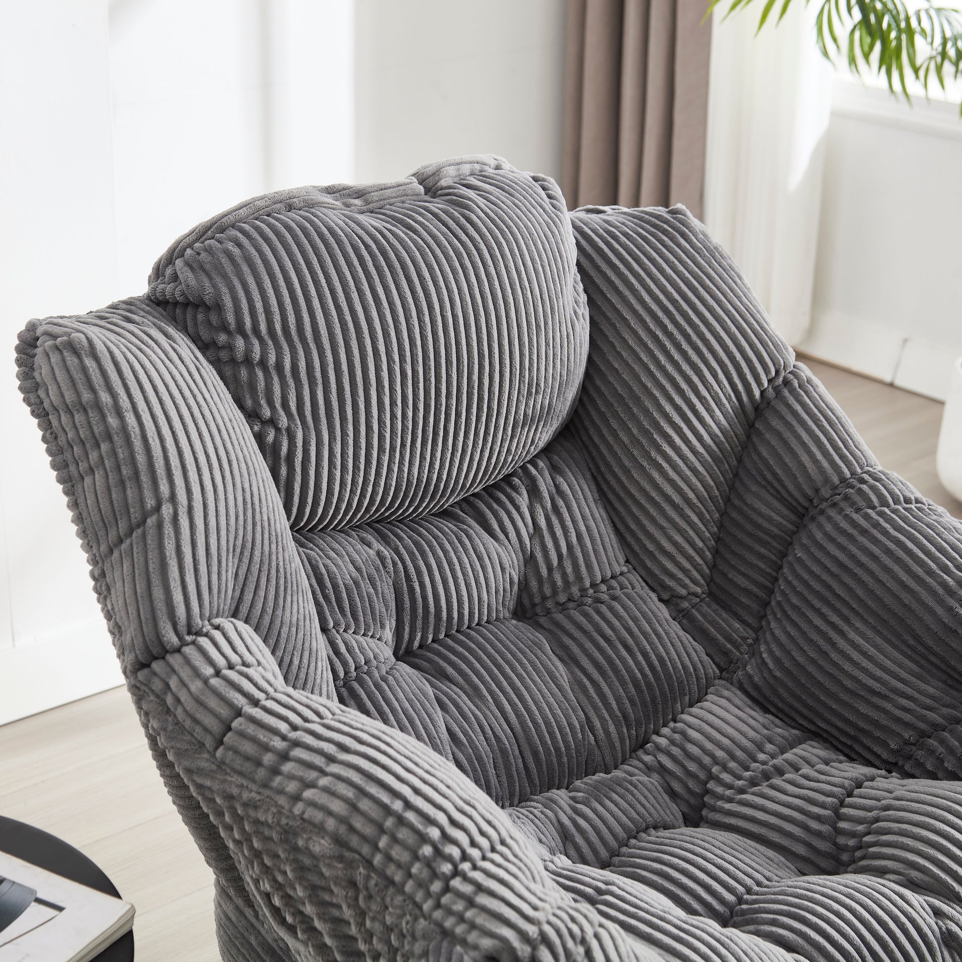 Lazy Chair with Ottoman, Modern Lounge Accent Chair with Armrests and a Side Pocket, Leisure Upholstered Sofa Chair Reading Chair with Footrest for Small Space, Corner Chair-Grey image 5