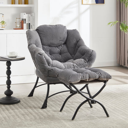 Lazy Chair with Ottoman, Modern Lounge Accent Chair with Armrests and a Side Pocket, Leisure Upholstered Sofa Chair Reading Chair with Footrest for Small Space, Corner Chair-Grey image 7