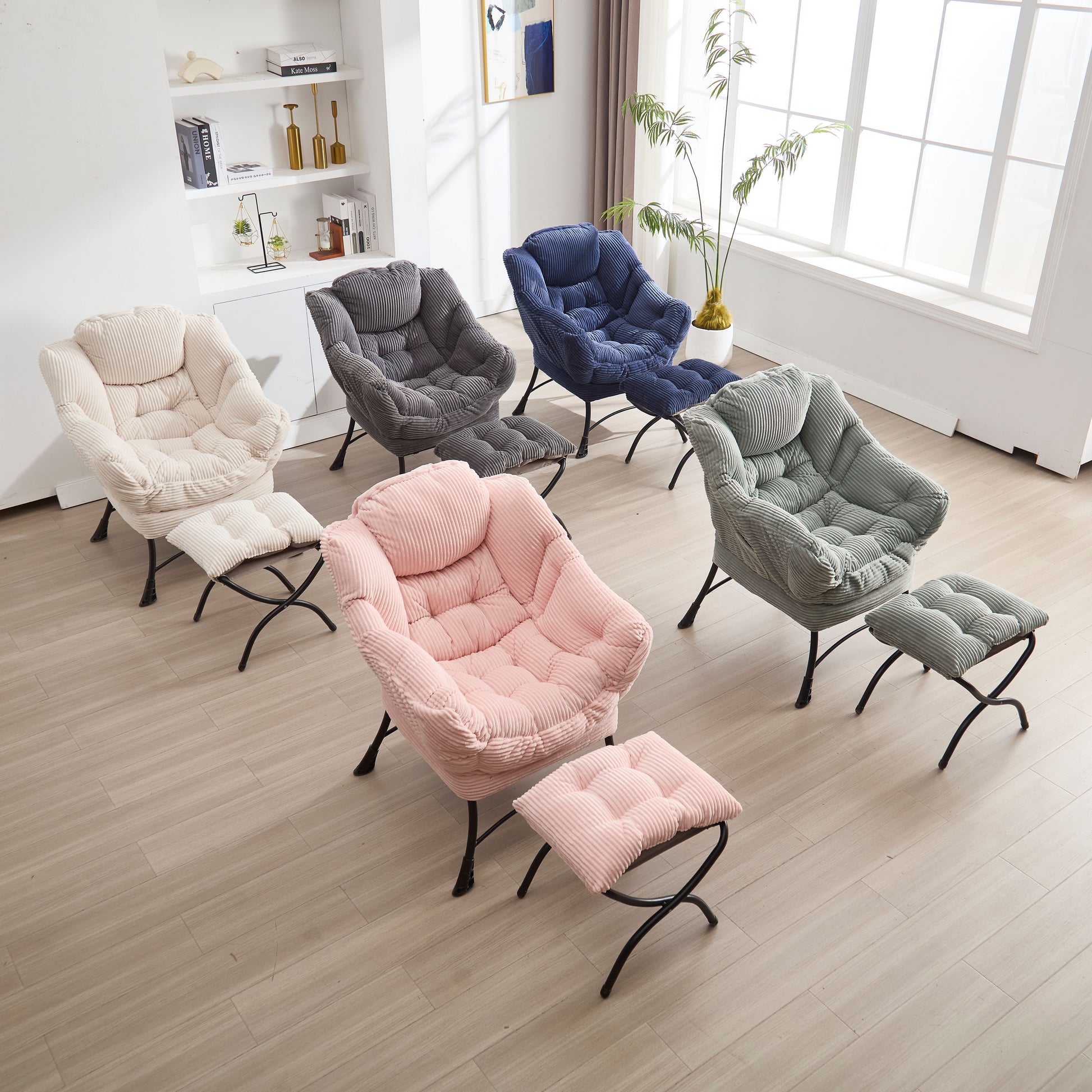 Lazy Chair with Ottoman, Modern Lounge Accent Chair with Armrests and a Side Pocket, Leisure Upholstered Sofa Chair Reading Chair with Footrest for Small Space, Corner Chair-Grey image 8