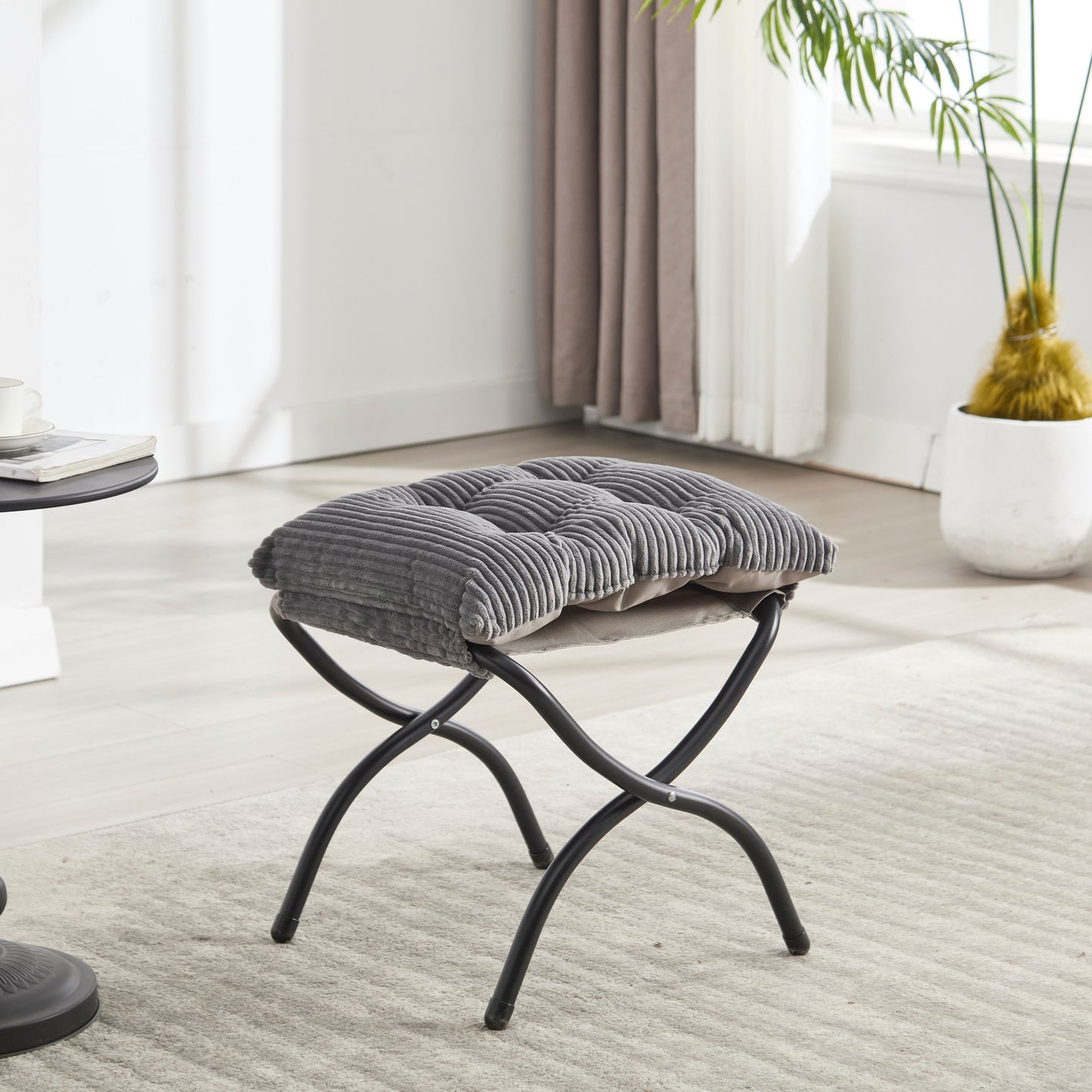 Lazy Chair with Ottoman, Modern Lounge Accent Chair with Armrests and a Side Pocket, Leisure Upholstered Sofa Chair Reading Chair with Footrest for Small Space, Corner Chair-Grey image 9
