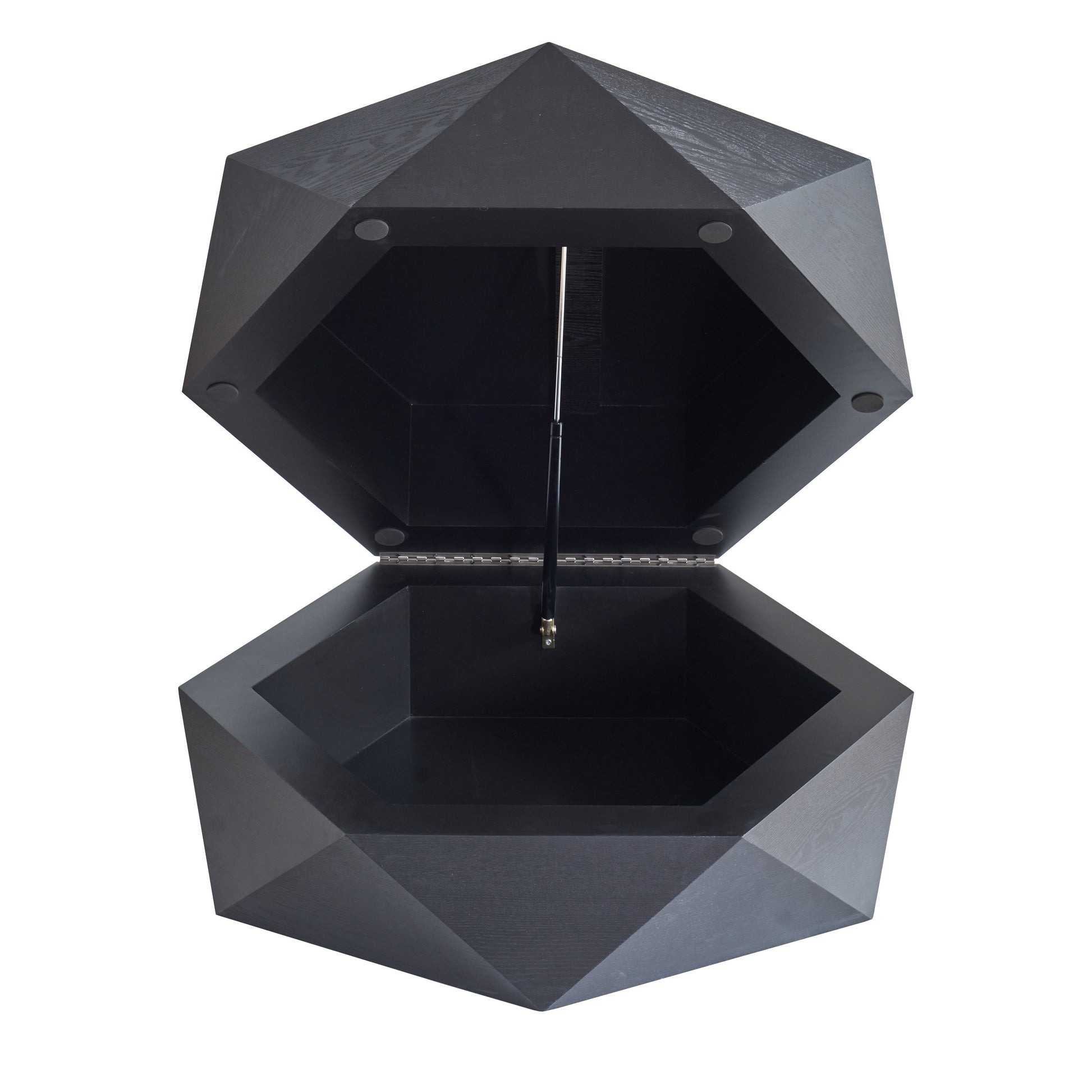 36.61'' Retro Style Polygon Flip Top Coffee Table, with Flip Top for Convenient Access, Hidden Storage, Solid Wood Veneered Drum Coffee Table with Storage for Living Room, Bedroom and Office, Black image 6